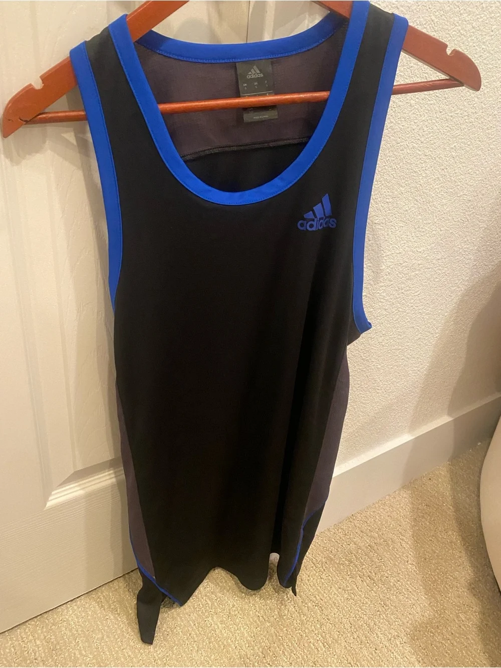 adidas Black Tank with Blue Trim and Logo
